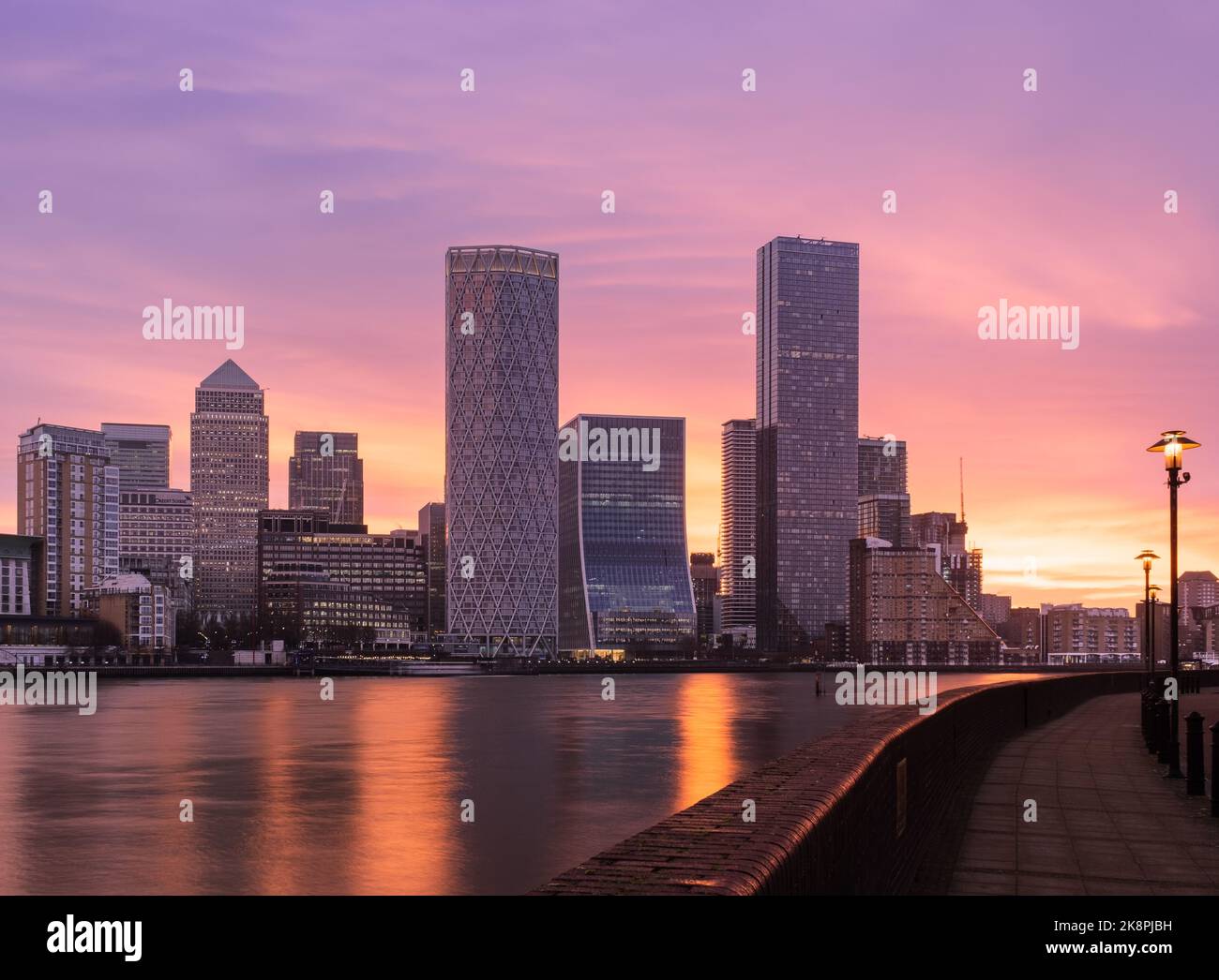 The Canary Wharf and the city of London at dawn Stock Photo - Alamy