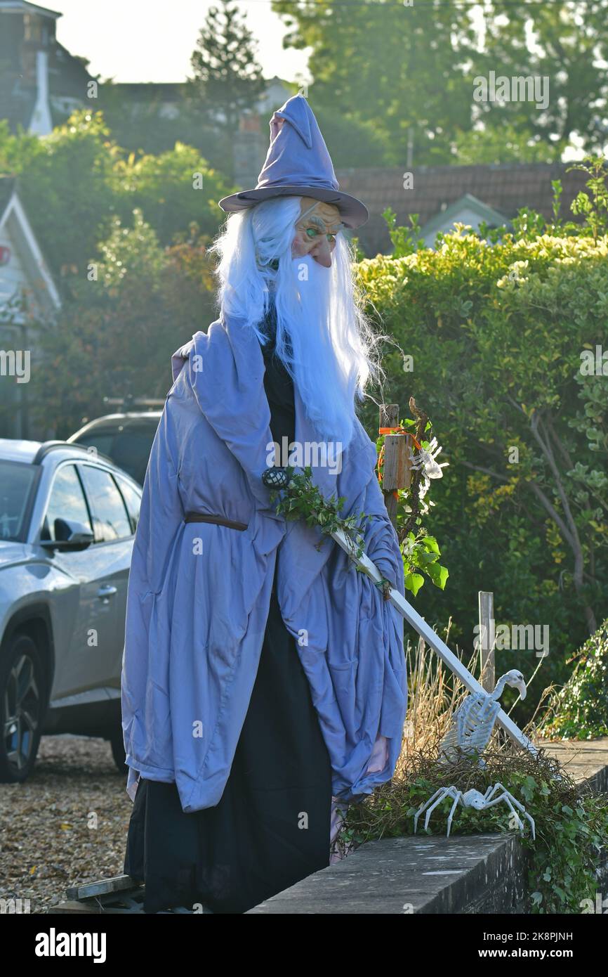 Bristol, UK. 24th Oct, 2022. Halloween, Samhain, Gandalf the wizzard casts a spell from a garden in the UK. Picture Credit: Robert Timoney/Alamy Live News Stock Photo