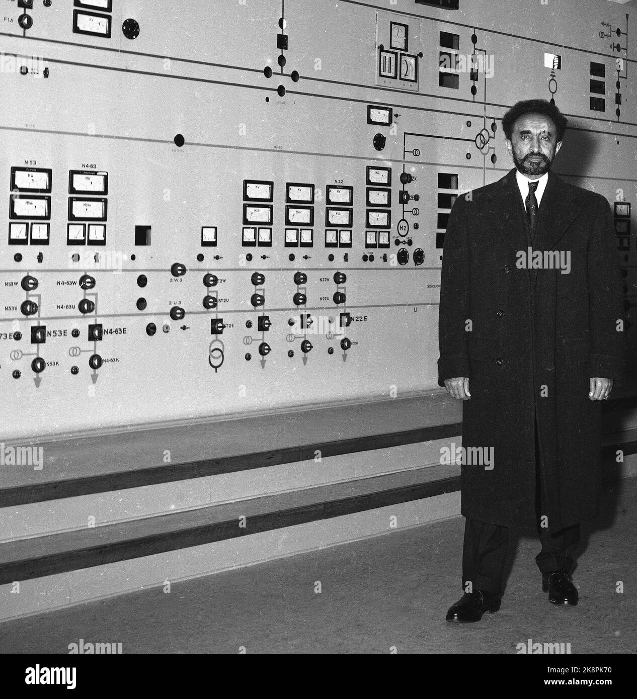 Oslo 19541119 Ethiopia's Emperor Haile Selassie on official visit to Norway. Here at Sogn transformat station. Photo; Ntb Physical LOC. NEG. 16062 in Stock Photo