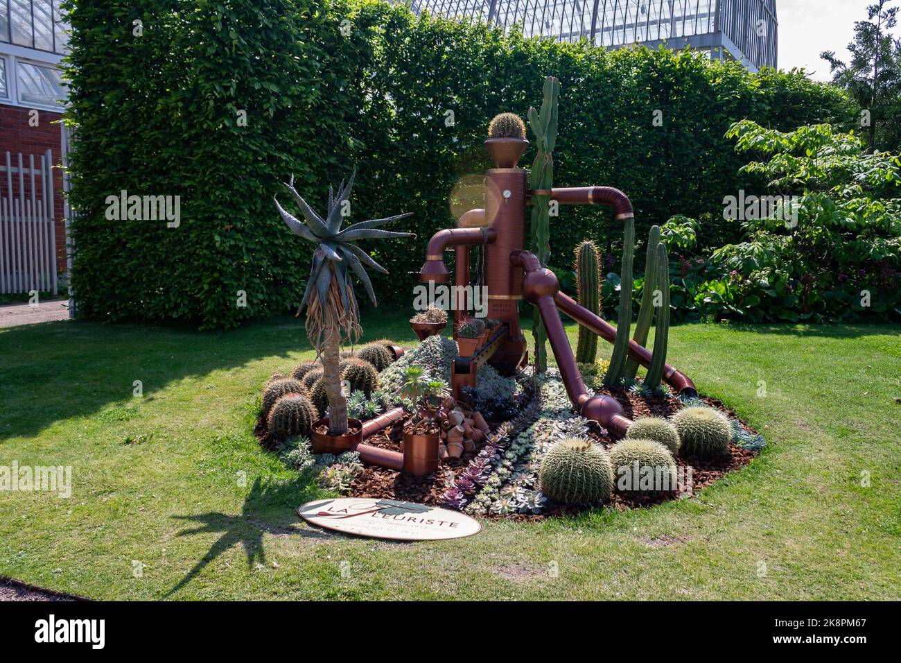 a decoration with cacti in the Garden Society of Gothenburg park, Sweden Stock Photo