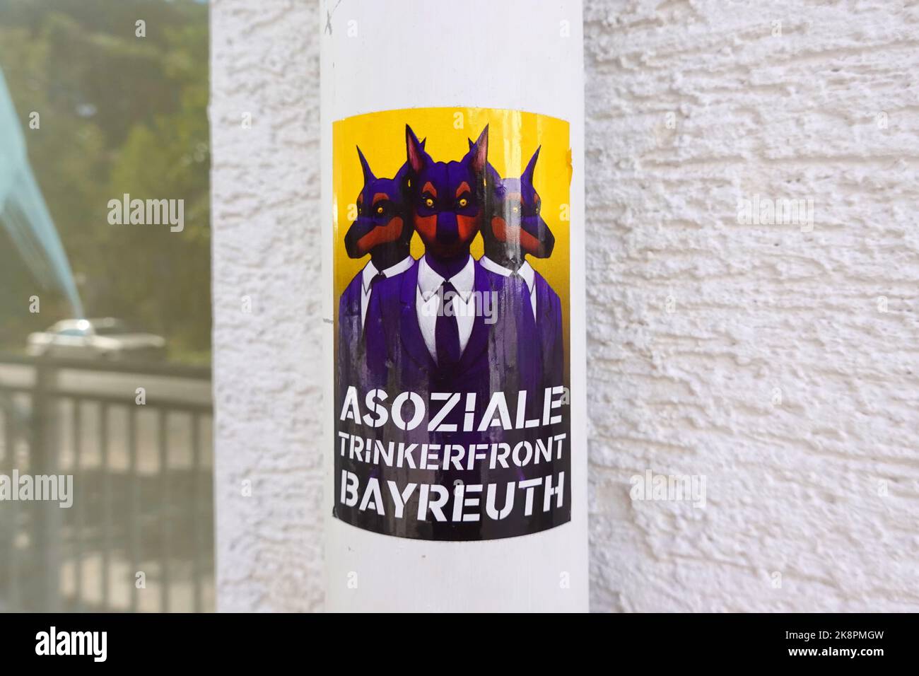 Sticker, Asoziale Trinkerfront Bayreuth, Saranda, Republic of Albania Stock Photo