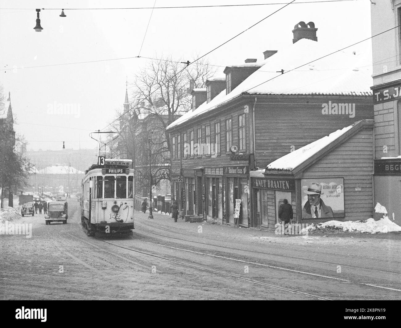 Oslo 1948 City pictures from Oslo. Here Akersgata is seen with tram. Photo; Sverre Børretzen / Current / NTB Stock Photo