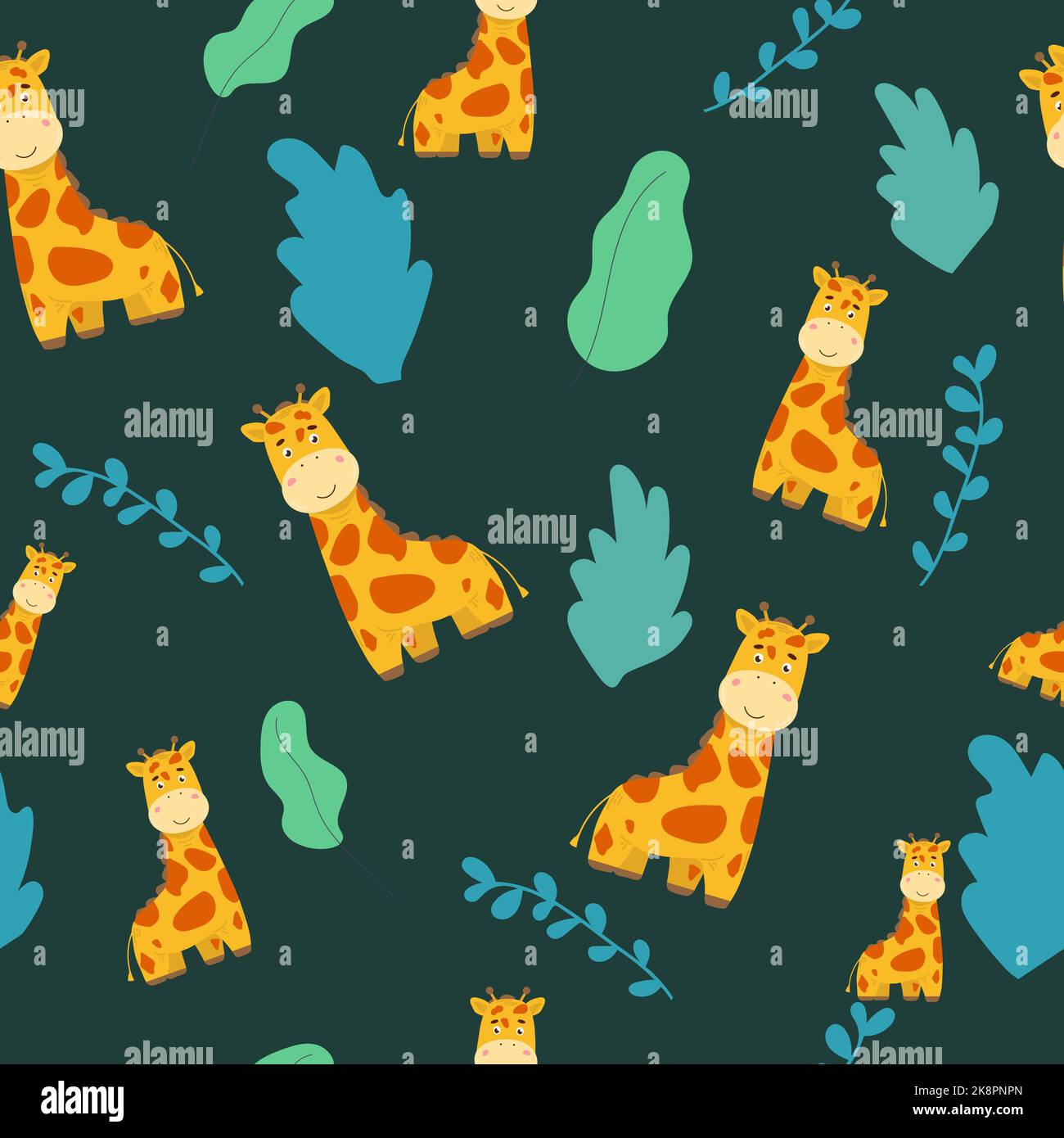 Adorable Baby Giraffe Vector Illustration seamless pattern Vector ...