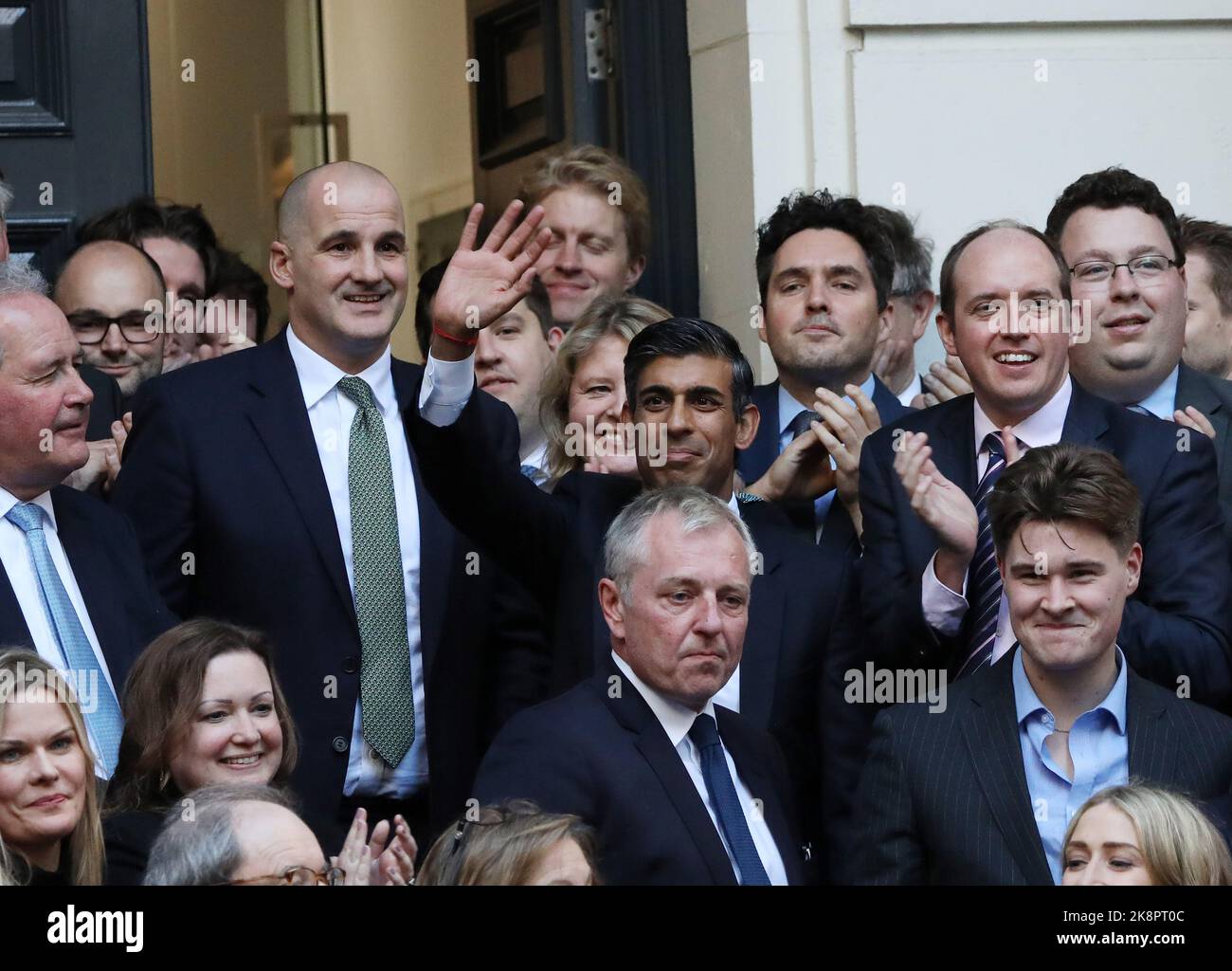 London, UK. 24th Oct, 2022. Members of the Conservative Party congratulate the new British Prime Minister Rishi Sunak outside Conservative Central Headquarters after rivals Penny Mordaunt and former PM Boris Johnson withdrew from the race on Monday, October 24, 2022. Mr.Sunak is the first British Prime Minister to come from an ethnic background. Photo by Hugo Philpott/UPI Credit: UPI/Alamy Live News Stock Photo