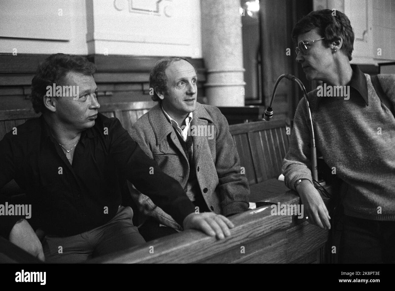 Oslo November 8, 1979. Porno case against porn handler Leif Hagen (t.v.)  and store manager Finn Åge Pettersen continue here with testimony. Here is  Karen Christine (Kim) Friele from the Norwegian Association