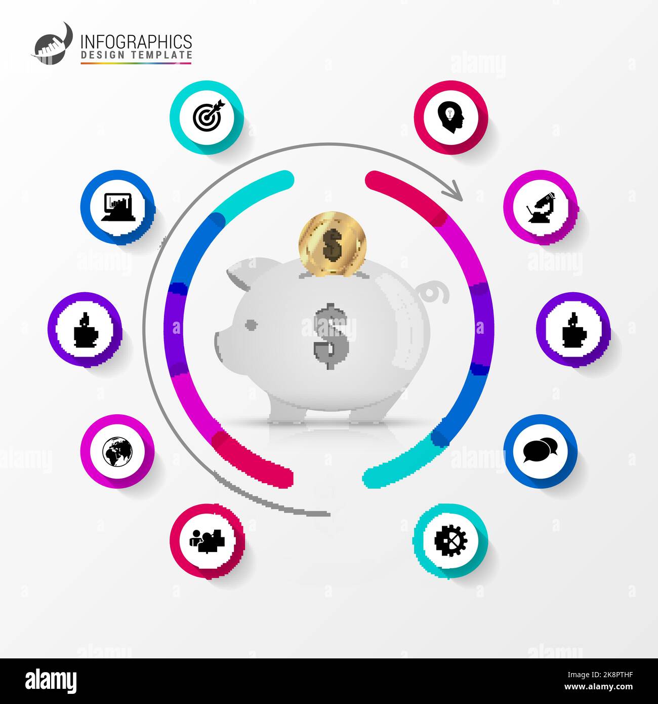 Infographic design template. Business concept with piggy bank. Vector illustration Stock Vector