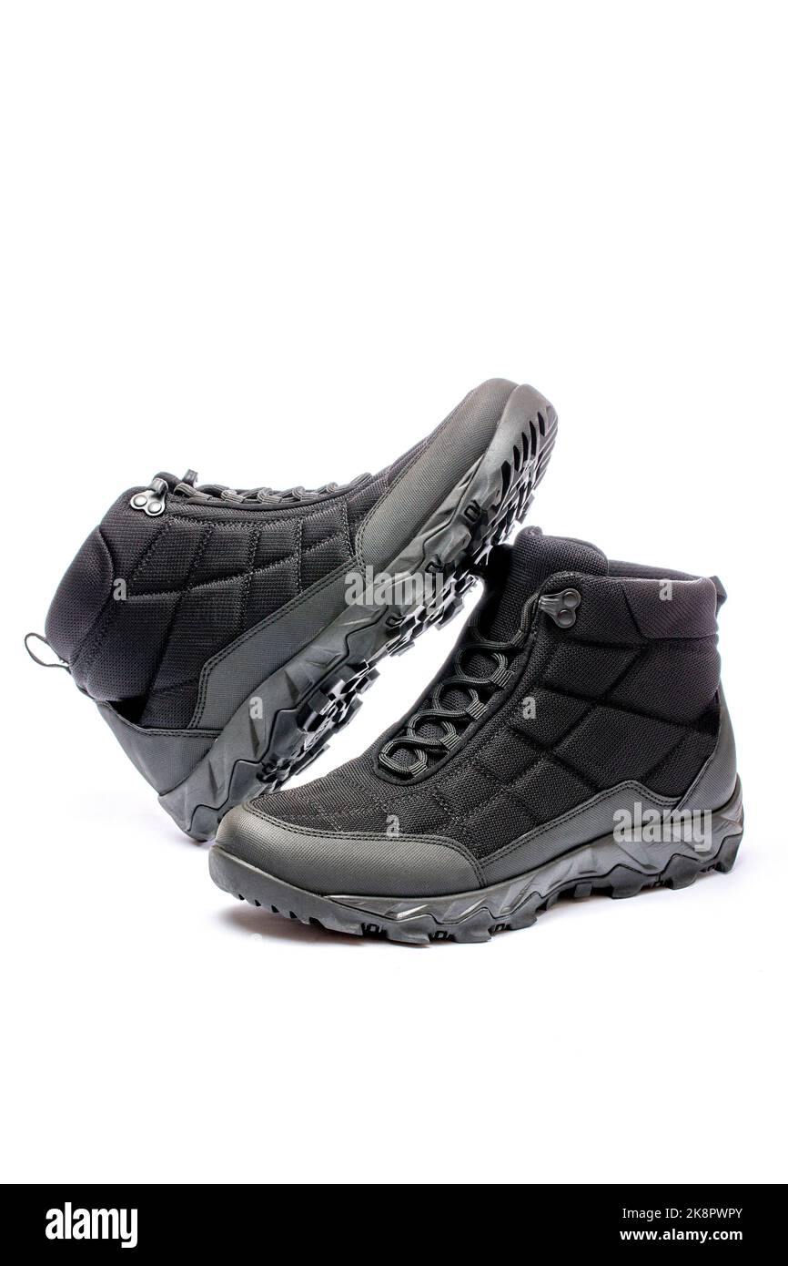 Black men's autumn boots isolated on a white background Stock Photo - Alamy