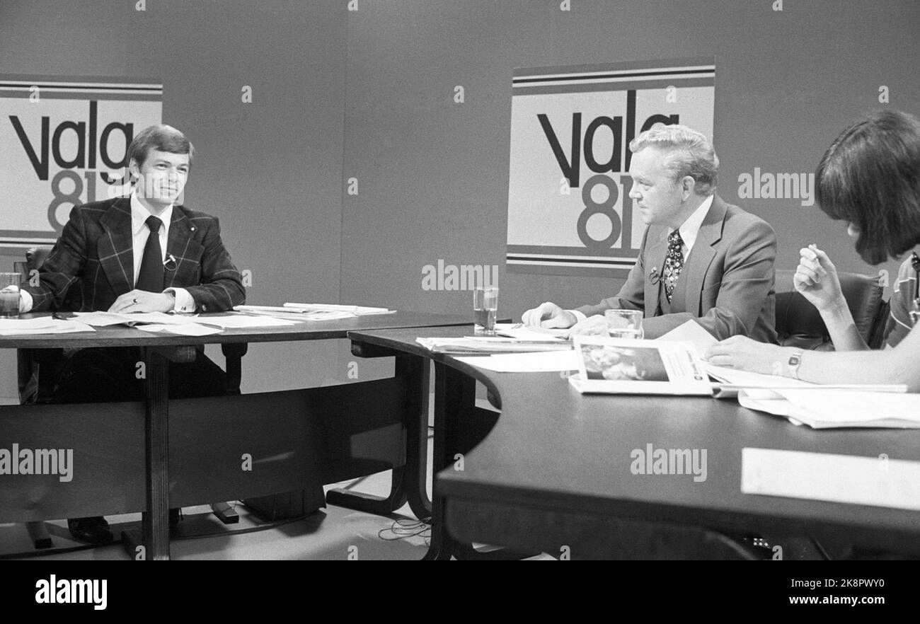 Oslo August 24, 1981. Kjell Magne Bondevik in Valgrevyen at NRK ...