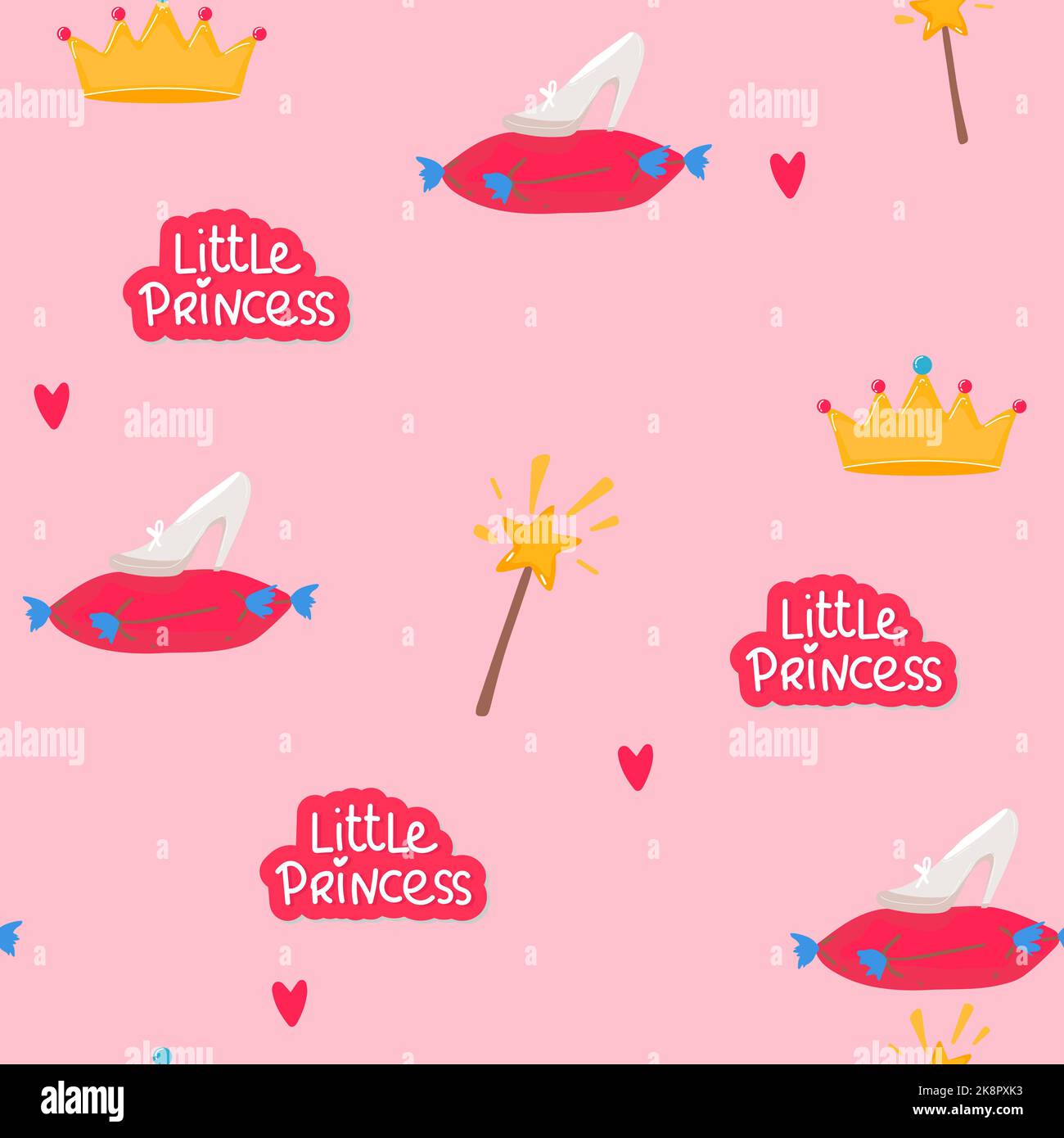 Little princess seamless pattern. Bright pink, cream colors ...