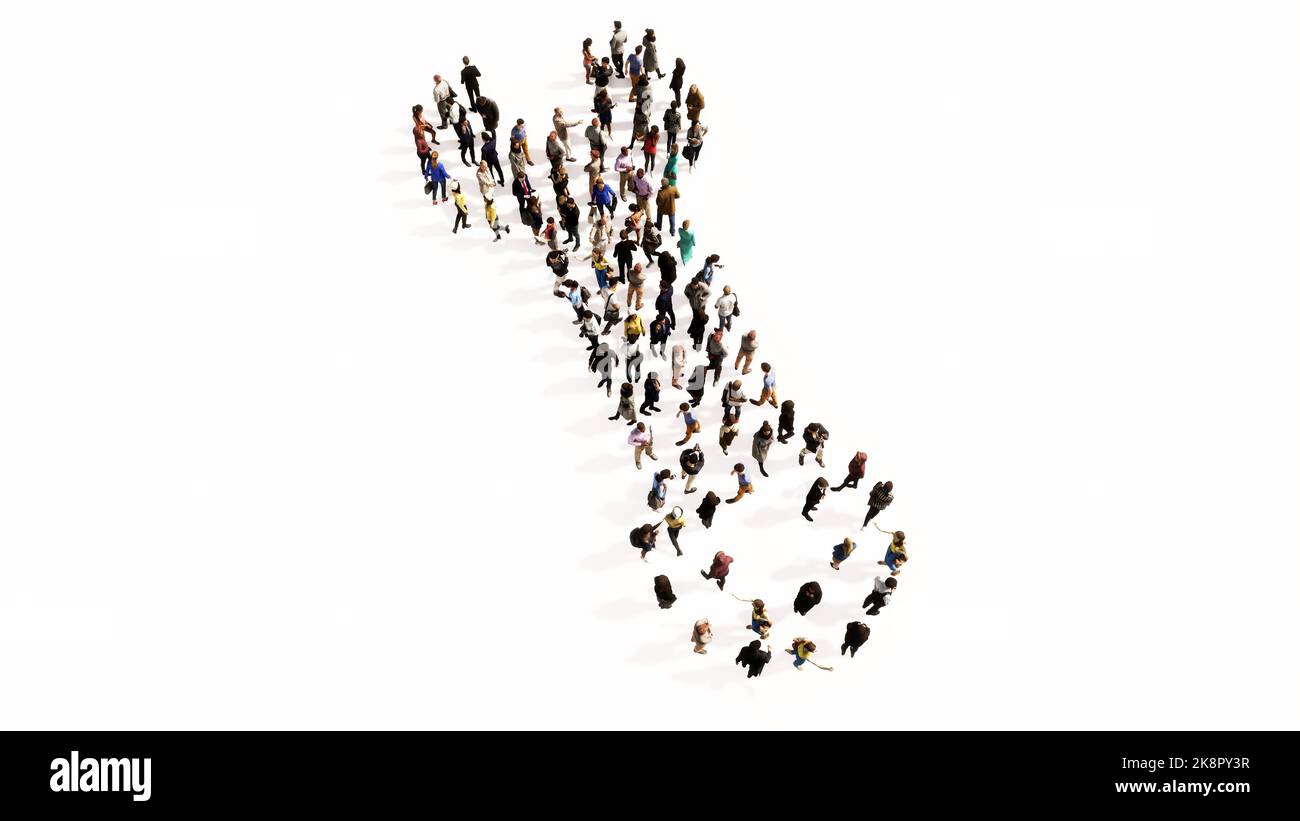 Concept conceptual large community of people forming the settings sign. 3d illustration metaphor for connection, engineering,  maintenance, service Stock Photo