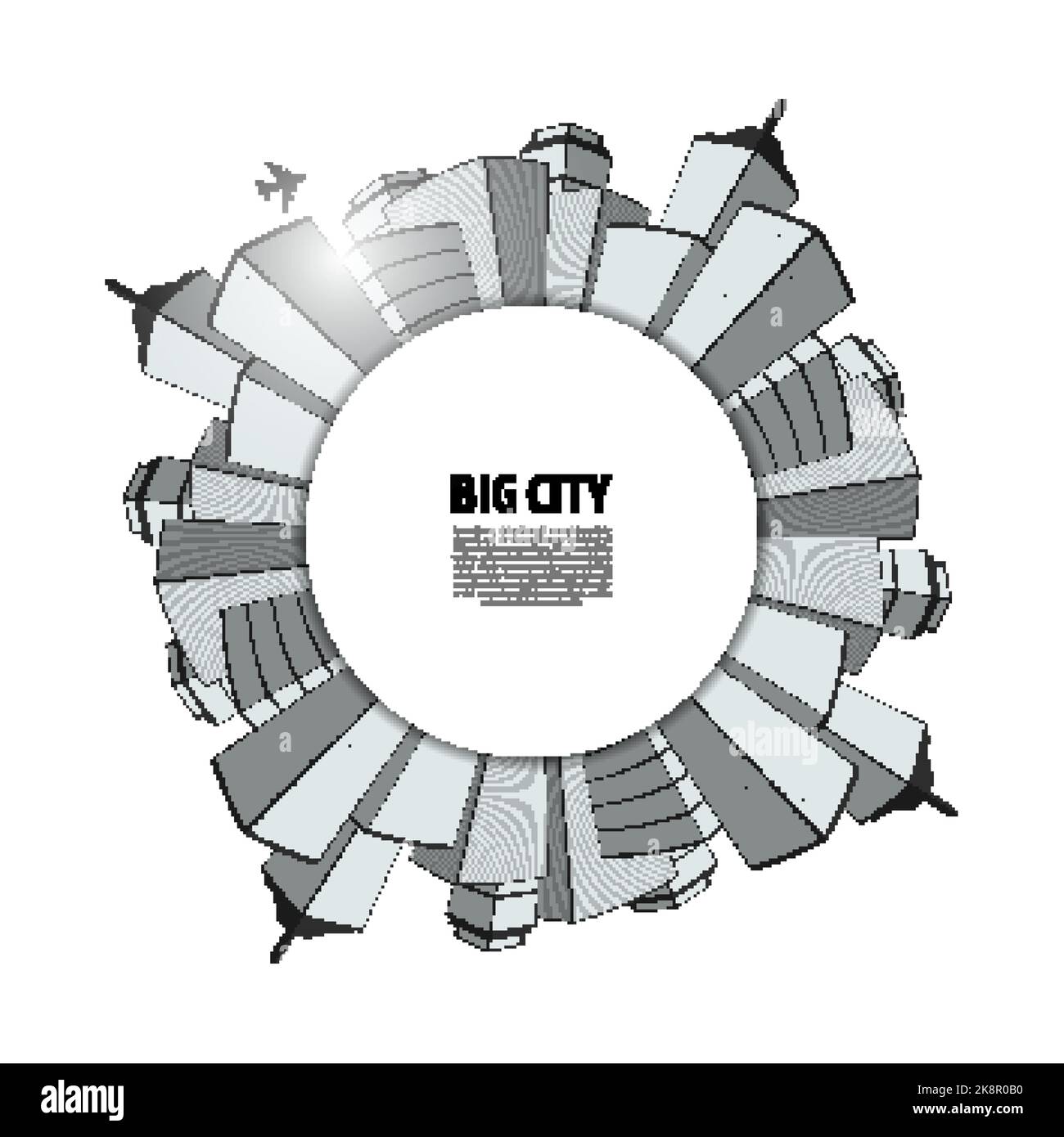 Abstract big city in circle with skyscrapers. Vector illustration Stock Vector