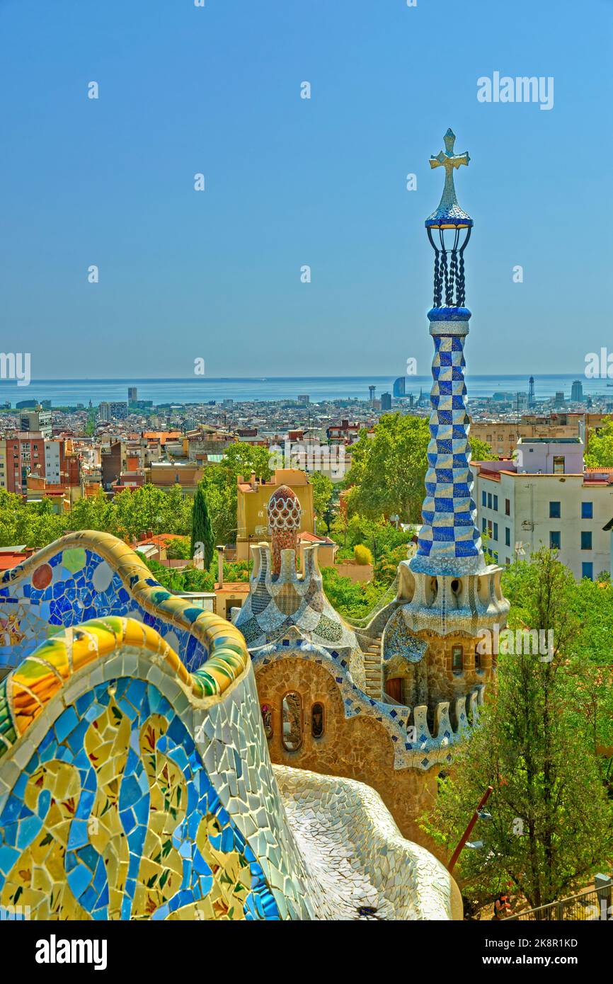 Park Guell, the Gaudi created design park in Barcelona, Spain. Stock Photo