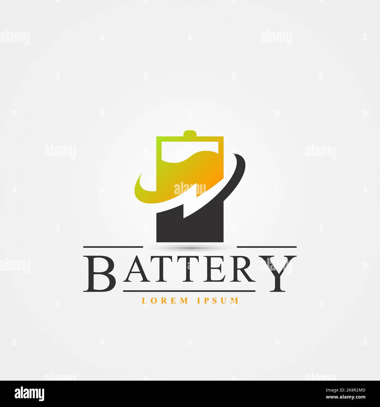 Battery symbol. Creative icon with lightning. Vector illustration Stock