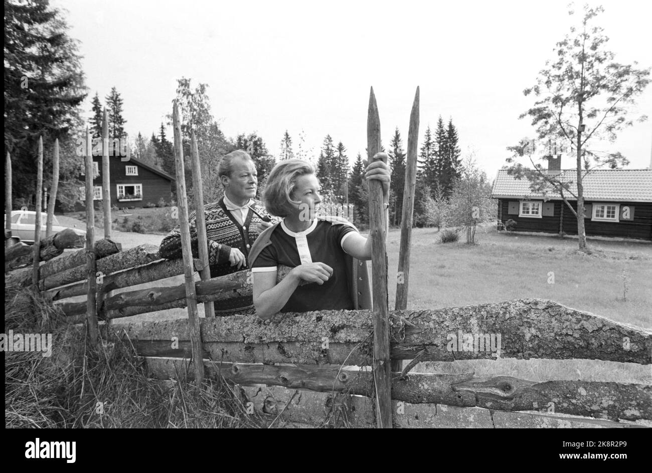 Hamar in the summer of 1970. West Germany's Chancellor Willy Brandt and Mrs. Rut Brandt bought a cabin in Vangsåsen in 1965 at Hamar, and here they spend their summer holidays with the family. Here the channel couple at a skigard near the cabin. Photo: Ivar Aaserud / Current / NTB Stock Photo
