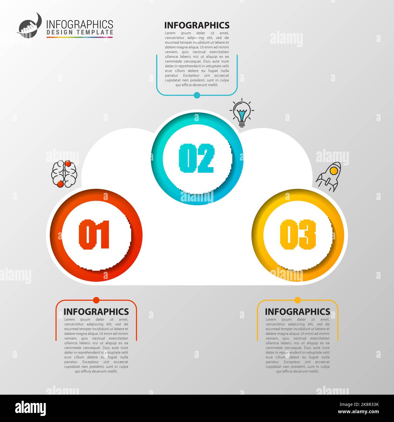 Infographic design template with 3 steps. Cloud concept. Vector illustration Stock Vector