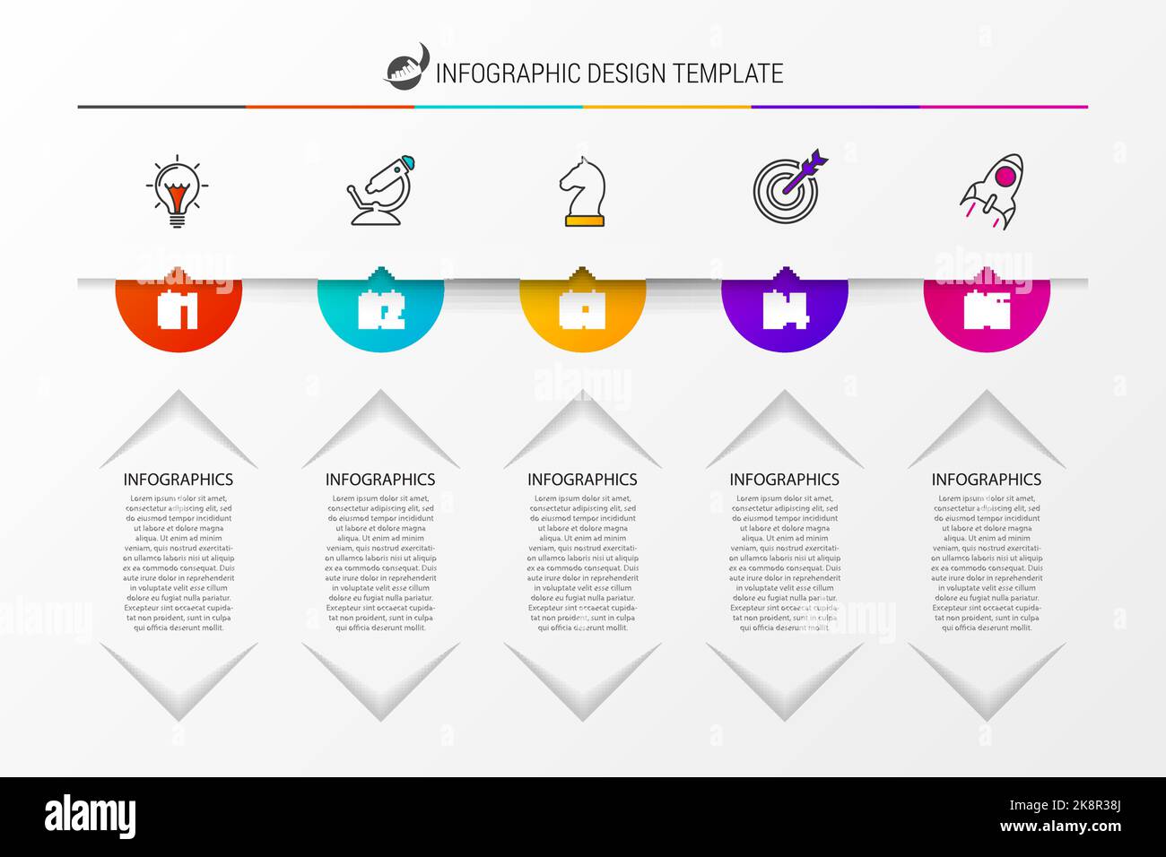 Timeline with 5 steps. Infographic design template. Vector illustration Stock Vector