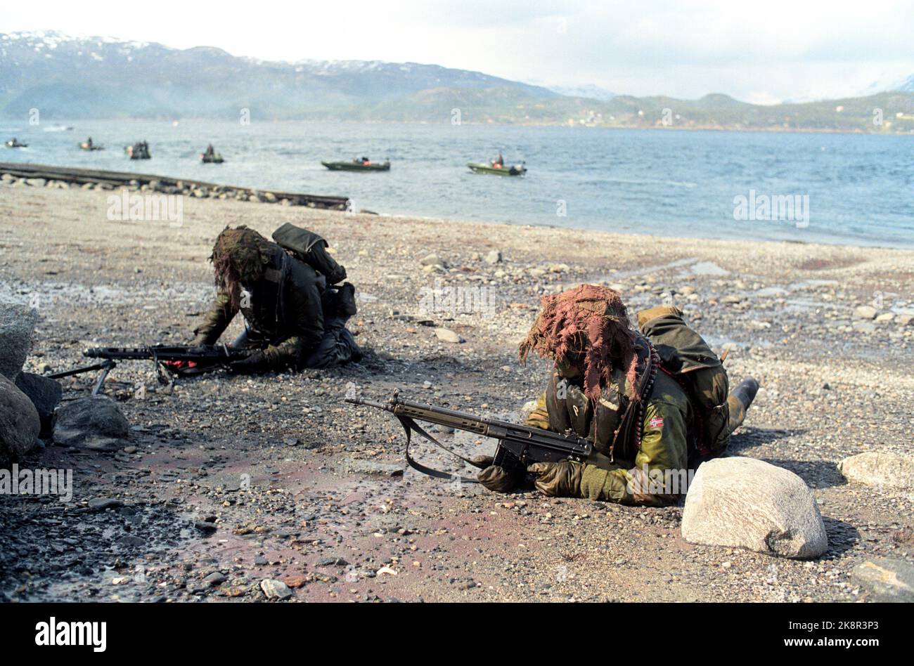 Molde April 28, 1990. The defense shows his battle force during King Olav's visit to Molde where he also visited the royal birch where he stood with his father, King Haakon 7, during a German air attack on Molde, fifty years ago. Photo: Bjørn Owe Holmberg / NTB / NTB Stock Photo