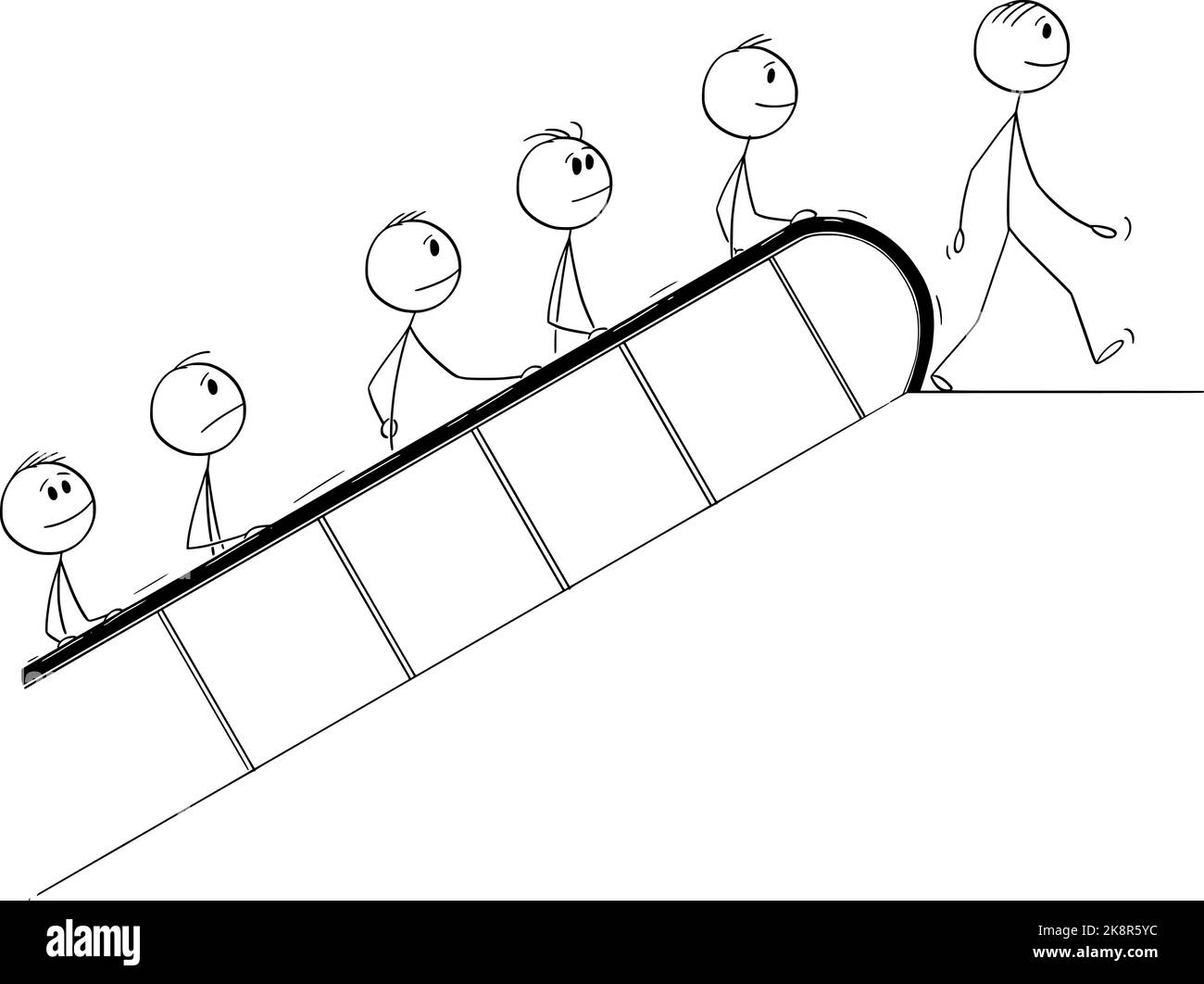 People on Escalator, Vector Cartoon Stick Figure Illustration Stock Vector