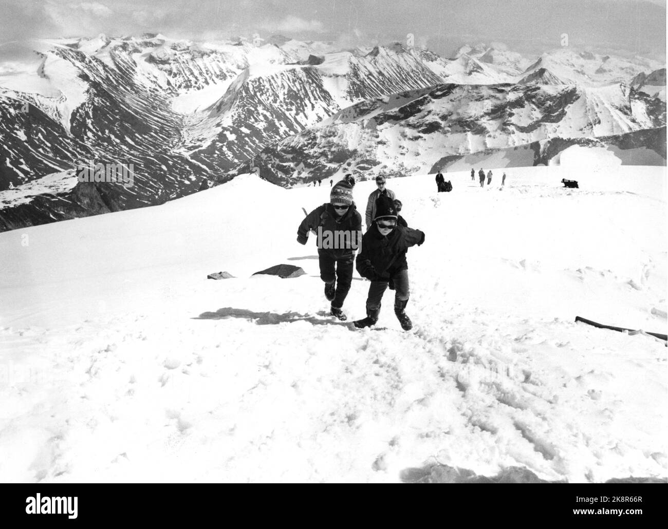 Run by eiliv sulheim school pupils on mountain hiking hi-res stock