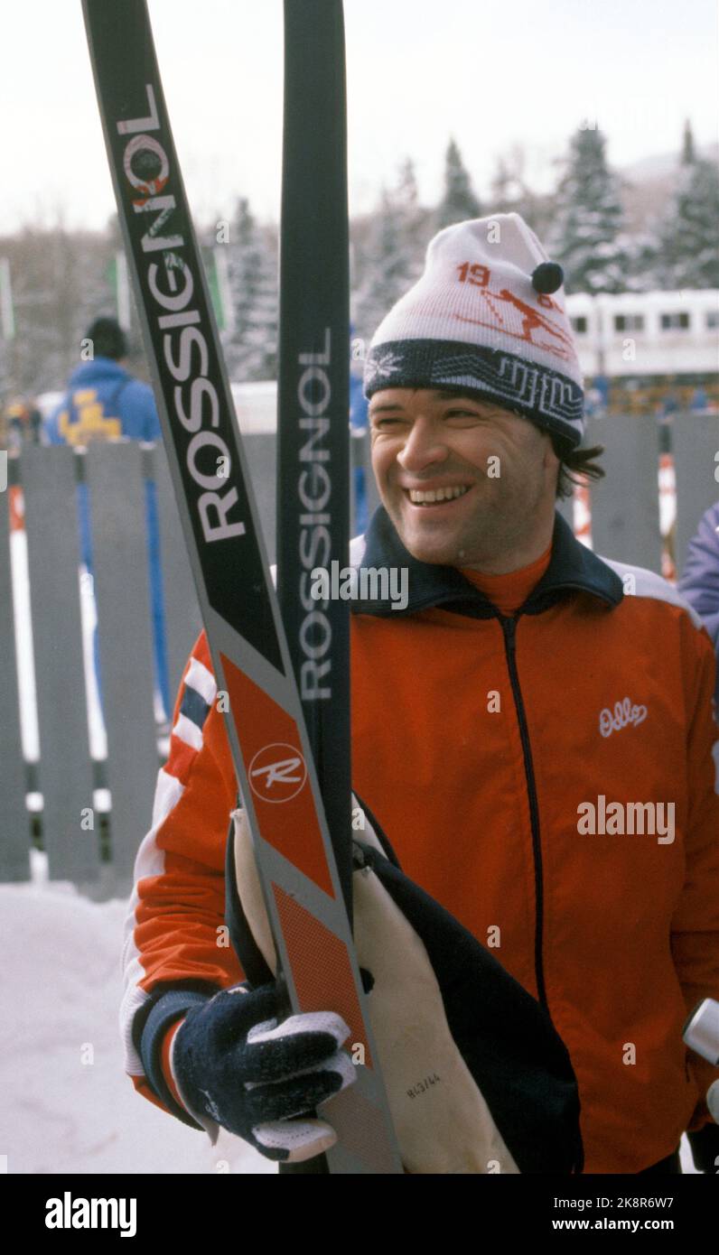 Lake Placid, N.Y., USA, 198002: Olympic Lake Placid 1980. Cross -country skiing, 15km men. The picture: A happy Ove Aunli (NOR) after taking a bronze at 15km, February 17, 1980. The gold went to Thomas Wassberg (Sve), while Juha Mieto (fine) took silver in the distance. Photo: NTB / EPU / NTB Stock Photo