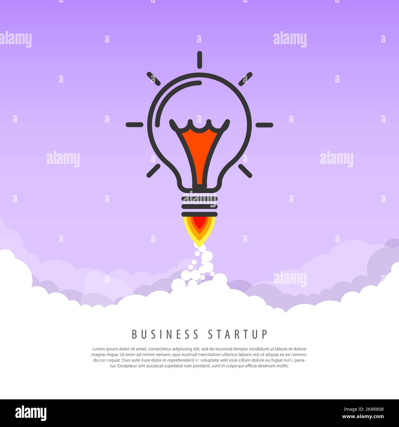 Business startup concept. Rocket in the clouds. Vector illustration Stock Vector