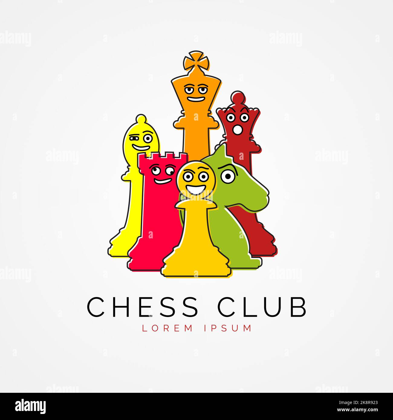 Chess pieces in funny cartoon style. Club symbol. Vector illustration Stock Vector