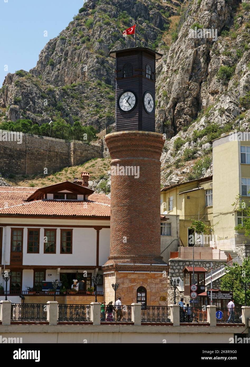 Located in Amasya, Turkey, Amasya Clock Tower was built in 1865. Stock Photo