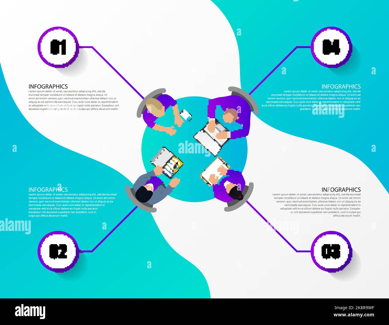 Office table top view business meeting. Infographic concept. Vector illustration Stock Vector