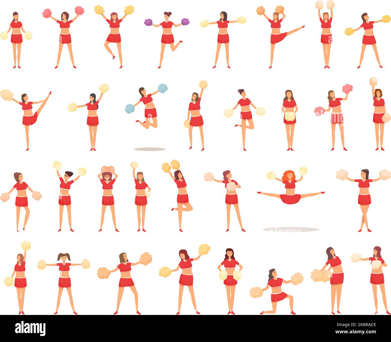 Cheerleaders icons set cartoon vector. Dance woman. Child action Stock Vector