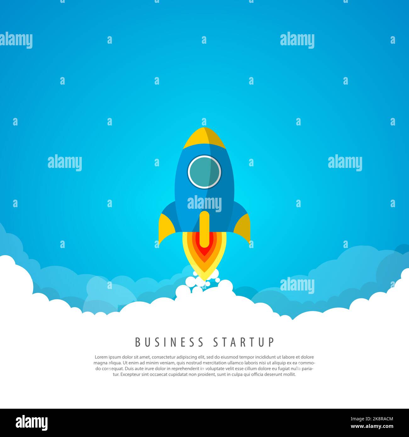 Business startup concept. Rocket in the clouds. Vector illustration ...