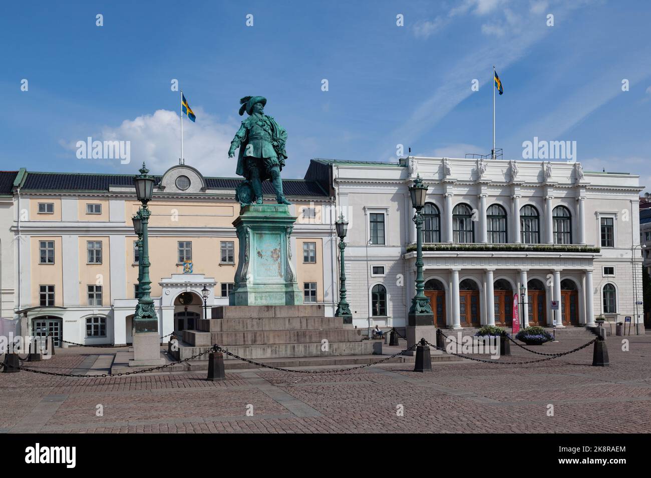 The Gustaf Adolf square with his statue and the facade of the Bourse ...