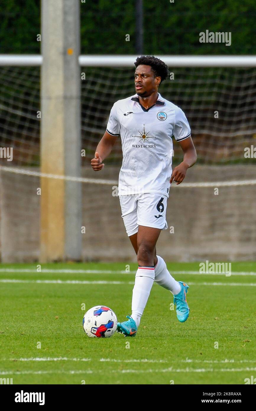 Swansea, Wales. 24 October 2022. Nathanael Ogbeta of Swansea City during  the Professional Development League game between Swansea City Under 21 and  Millwall Under 21 at the Swansea City Academy in Swansea