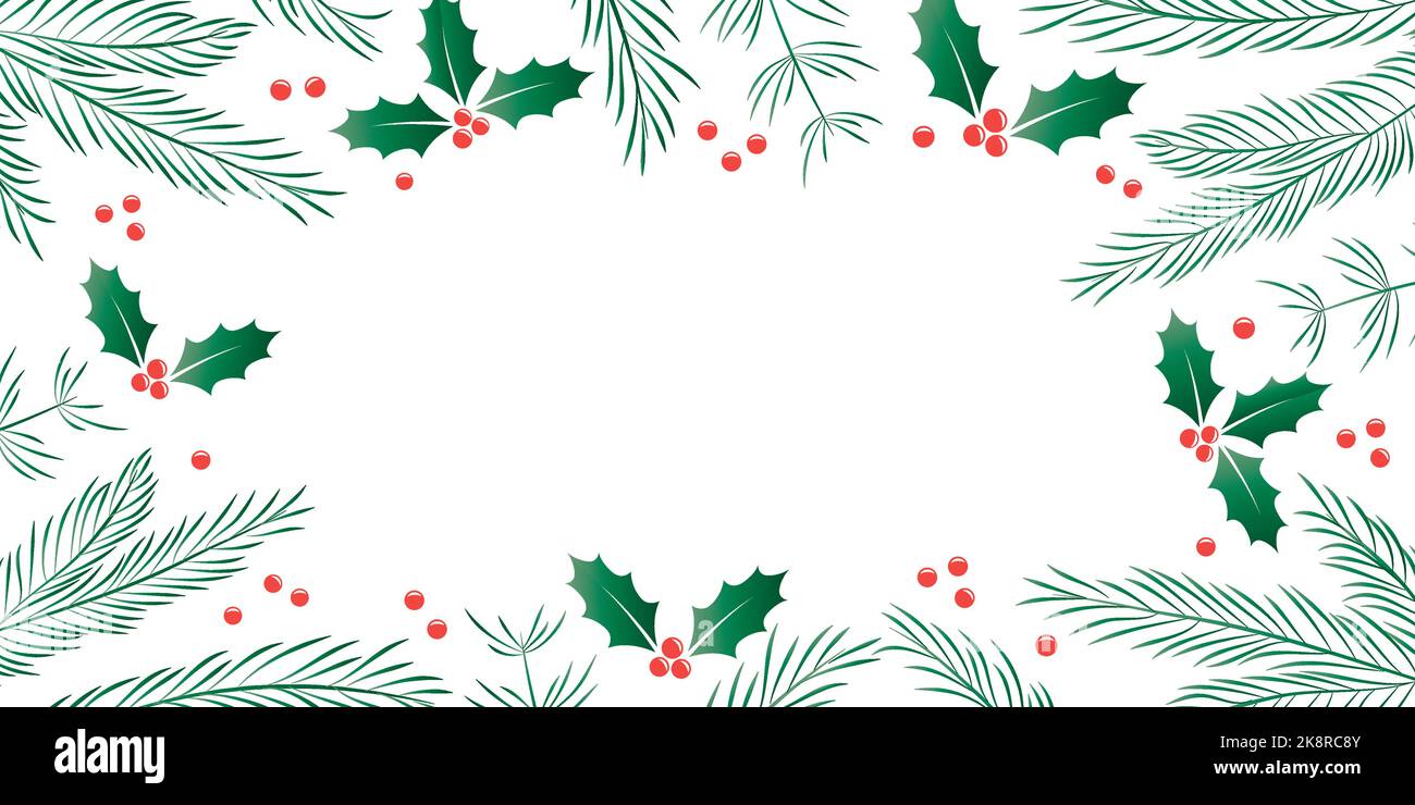 christmas winter background fir branches and holly berry Stock Vector ...
