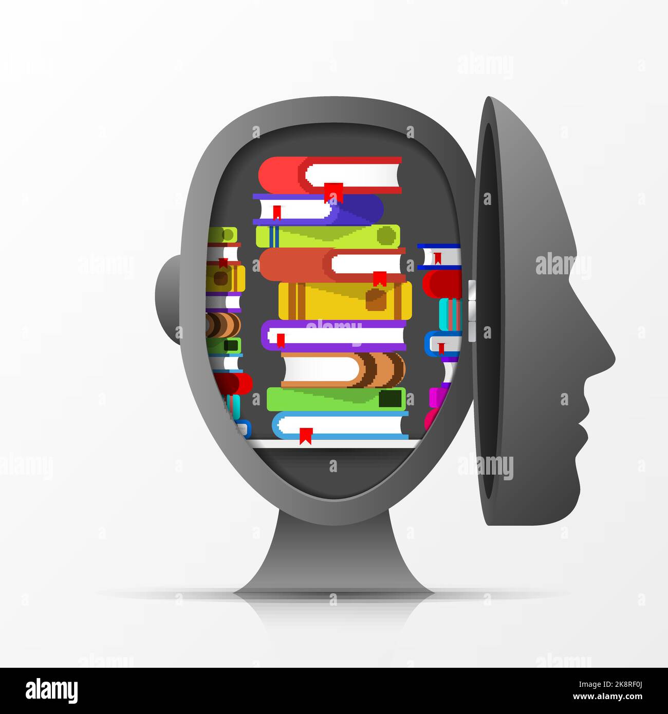 Open head with books. Creative education concept. Vector illustration Stock Vector