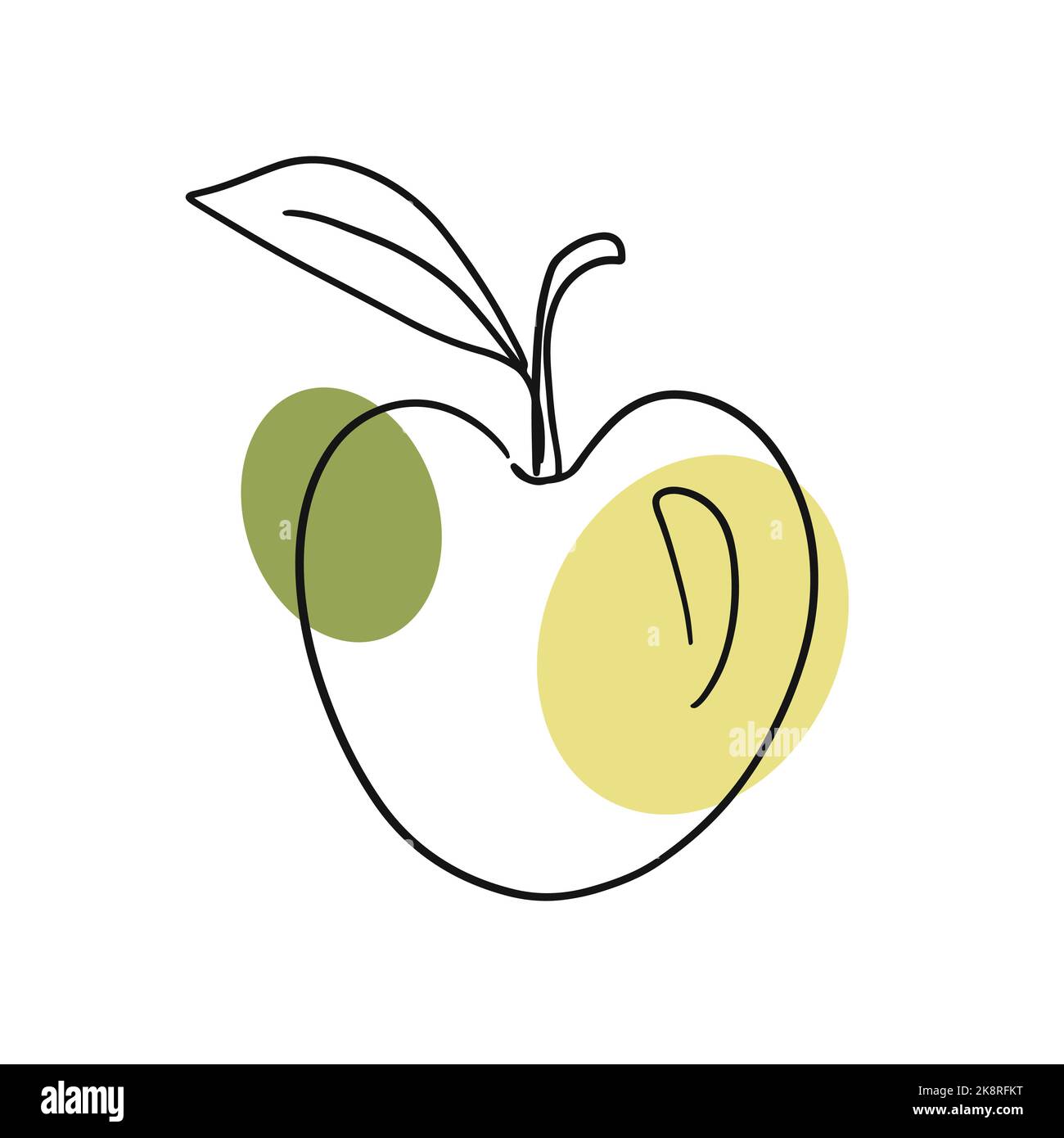Green Apple One line organic drawing, fruit logo design Stock Vector
