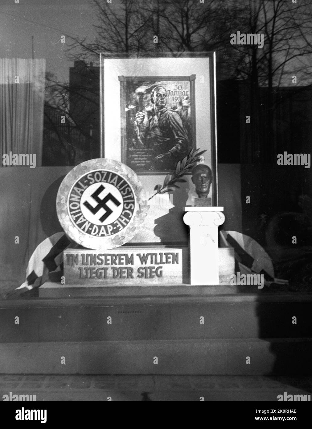 Oslo February 1944. In unserem Willen Liegt der Sieg. National Socialist propaganda. Chin cross. Photo: Nikk / NTB  *** Photo not image processed **** Stock Photo