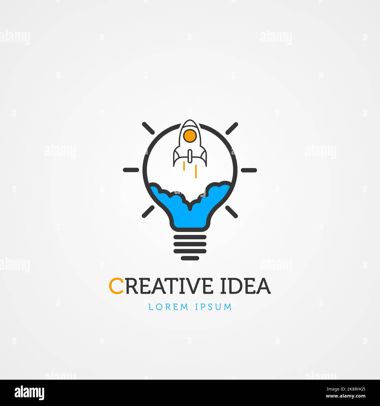 Light bulb symbol with rocket. Creative idea. Vector illustration Stock Vector