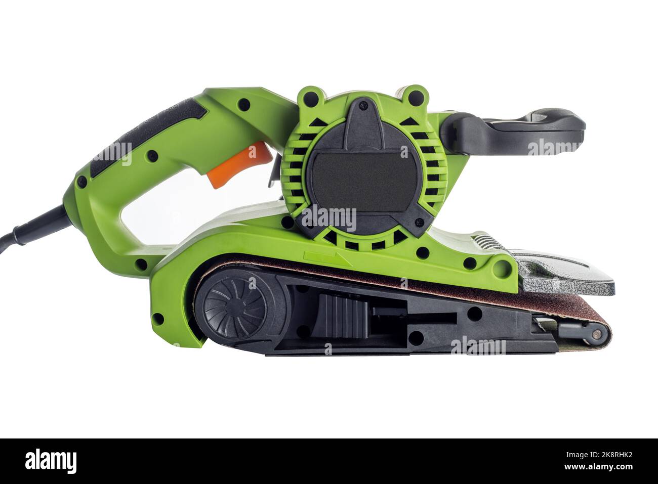 Electric sander on a white background. Electrical belt grinding machine Stock Photo