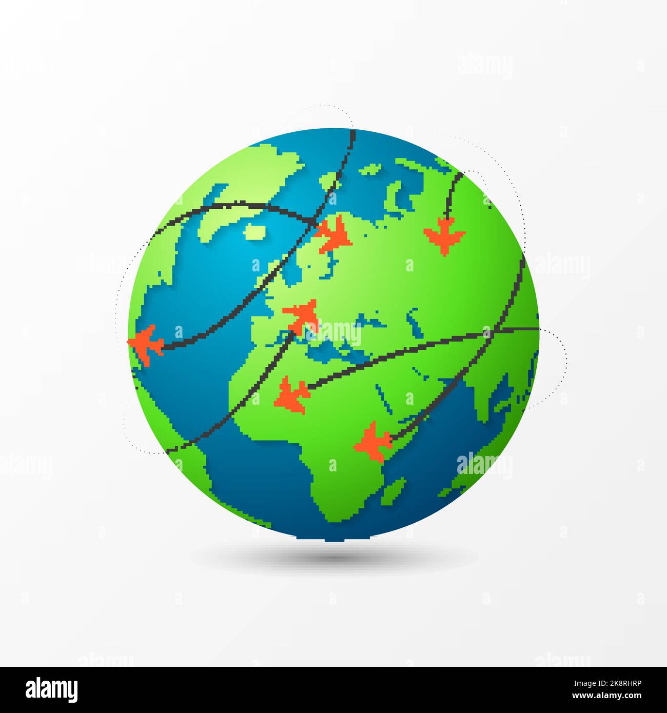 Airplanes fly around the earth. Travel concept. Vector