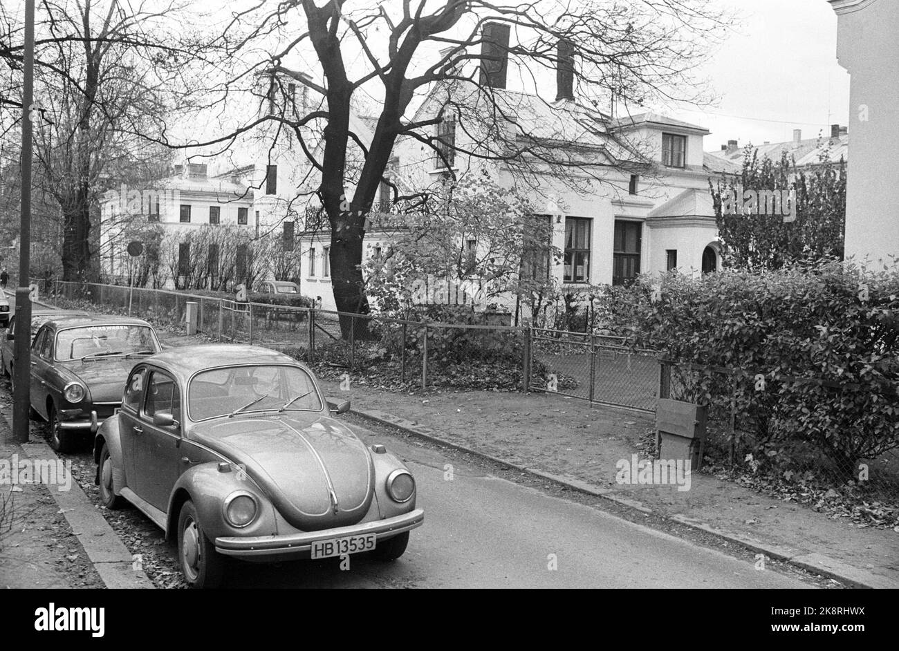 Oslo, October 1978. Homansbyen. Josefine gate / Gustavs gate. In the background is Gustavs gate 2. A late classic building with a view tower. Listed in 1860 after drawings by architect Georg Bull. A traditional wagon 'bubble' in the foreground. Photo: Henrik Laurvik / NTB Stock Photo