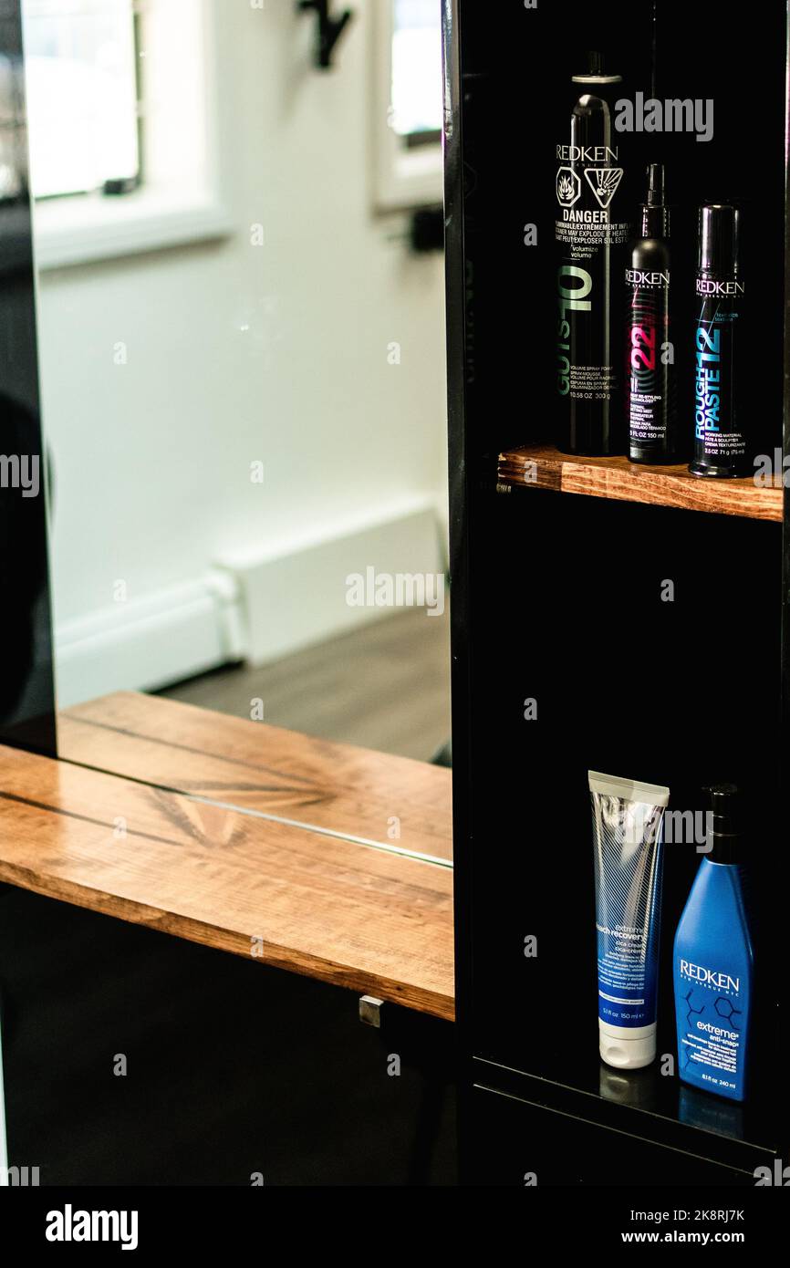 A closeup a modern hair salon interior Stock Photo
