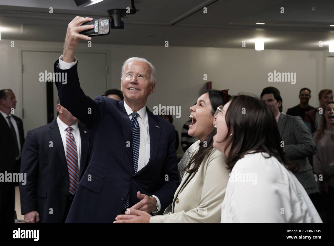 Washington, United States. 24th Oct, 2022. President Joe Biden takes a selfie with supporters at the Democratic National Committee headquarters in Washington, DC, on Monday, October 24, 2022. Photo by Yuri Gripas/UPI Credit: UPI/Alamy Live News Stock Photo