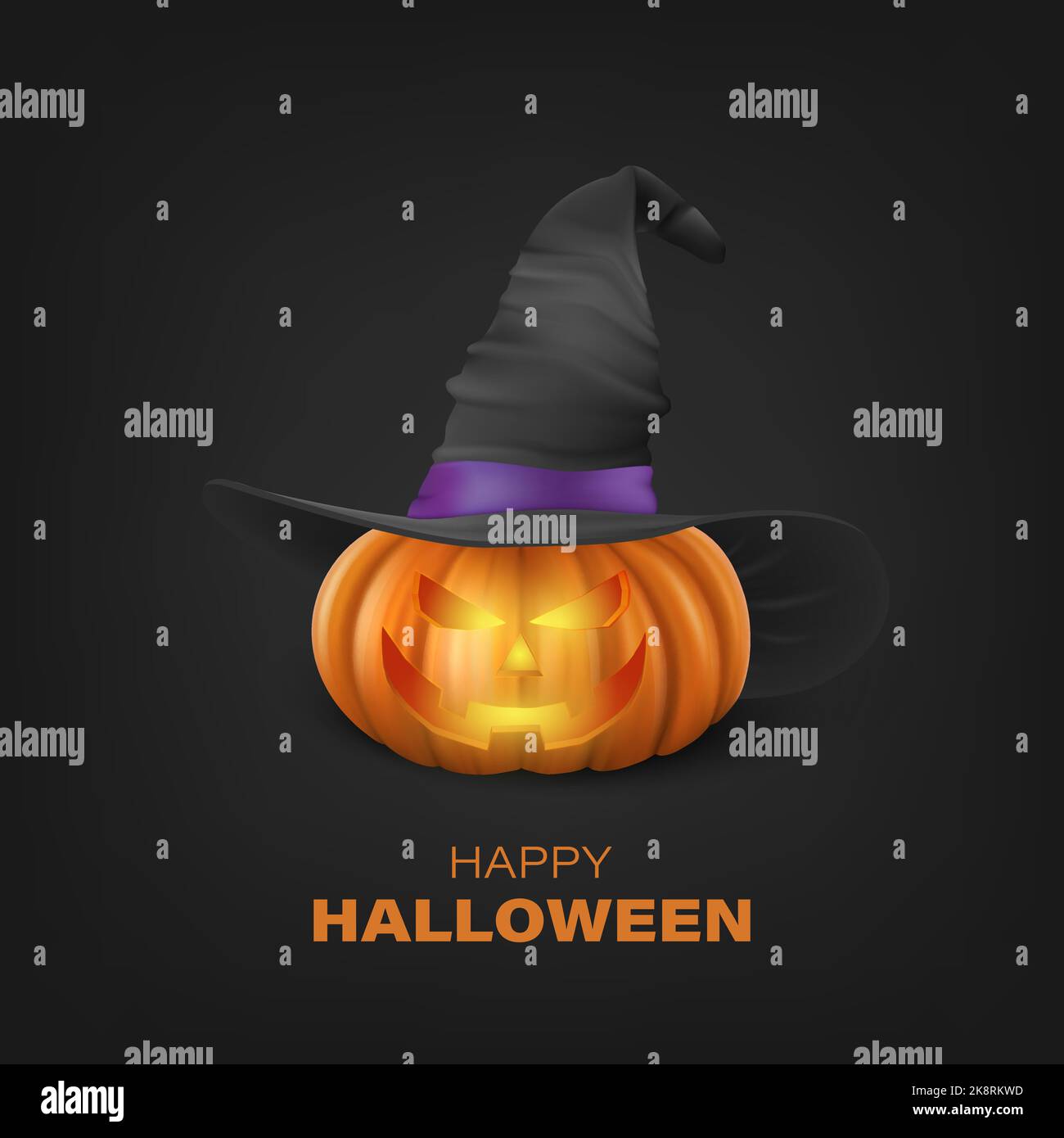 Vector Halloween Pumpkin with Witch Hat on Black Background. Cute Jack ...