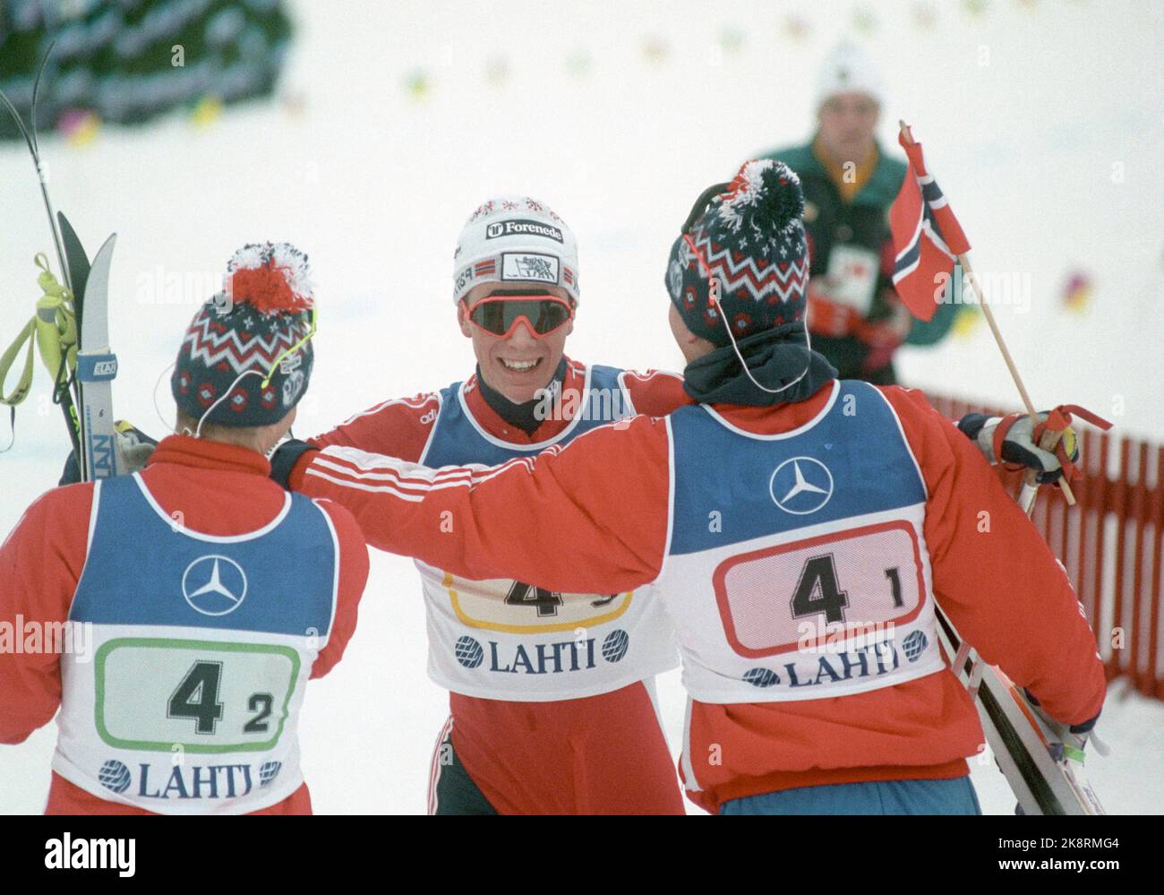 Lahti, Finland 19890224. Ski World Cup in Lahti. Combined team, men ...