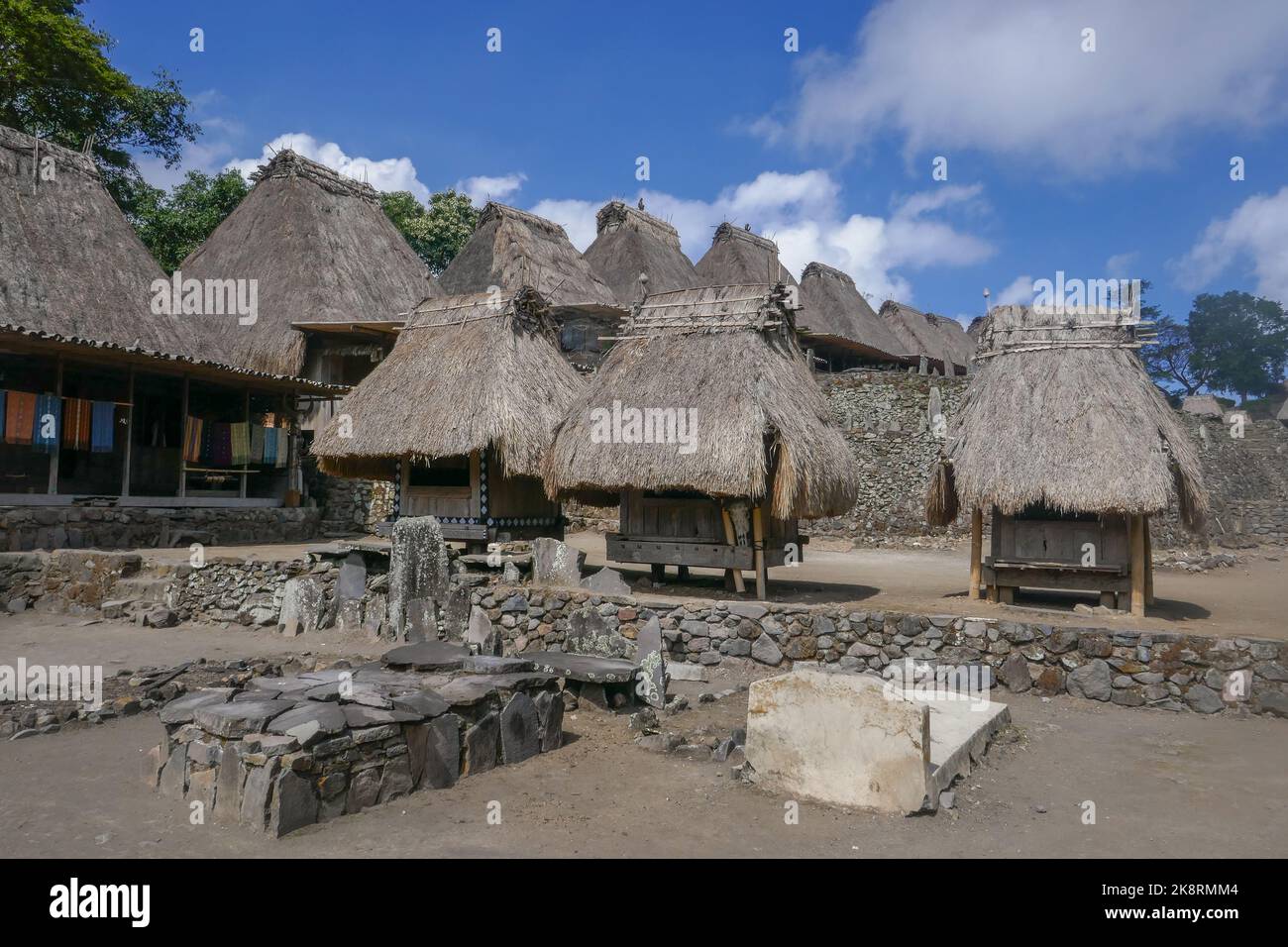 View of Bena traditional village of Ngada tribe or people with graves ...