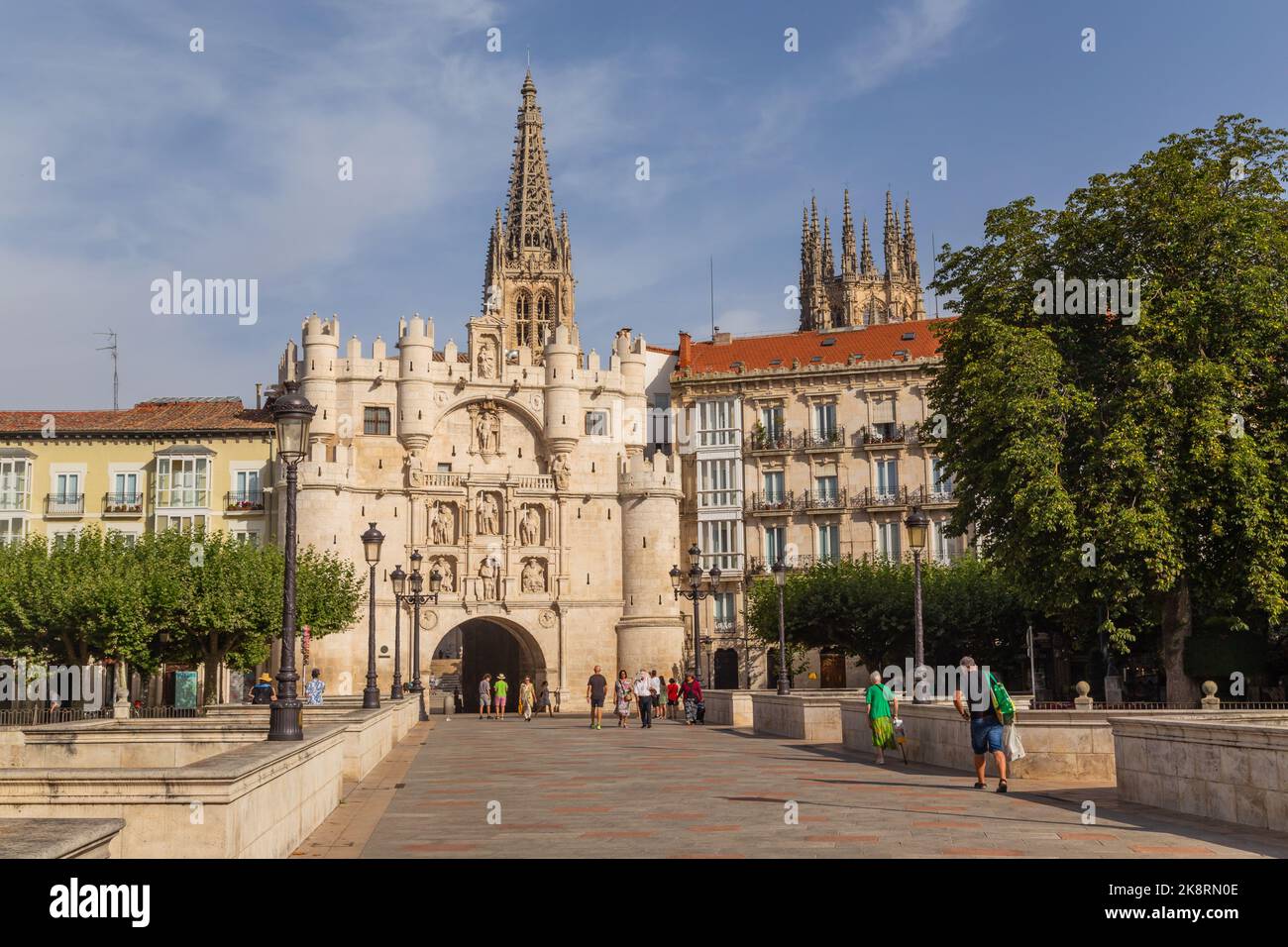 Burgos, Spain; August 13 2022: People in the Arch of Santa Maria, Burgos, Castilla y Leon, Spain Stock Photo