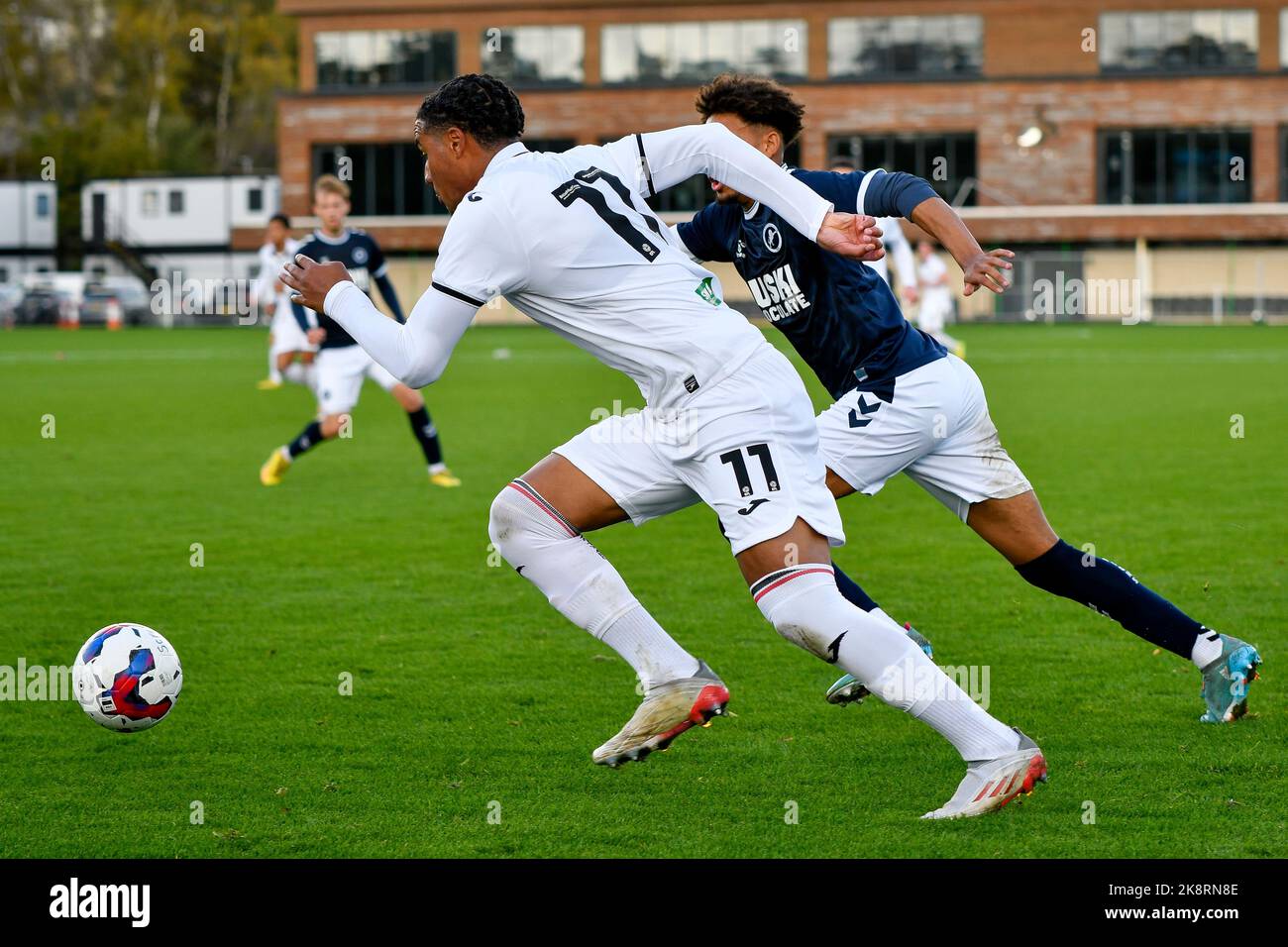 Swansea, Wales. 24 October 2022. Nathanael Ogbeta of Swansea City during  the Professional Development League game between Swansea City Under 21 and  Millwall Under 21 at the Swansea City Academy in Swansea