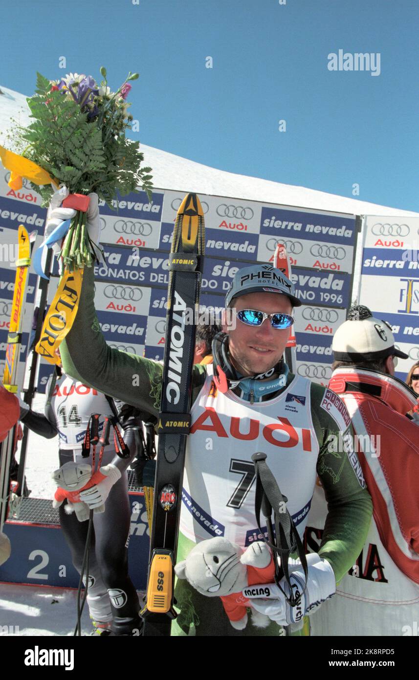 Sierra Nevada. Spain. Alpine World Cup. Lasse Kjus got silver in the alpine combination after Marc Girardelli.  Photo; Calle Törnström / NTB Stock Photo