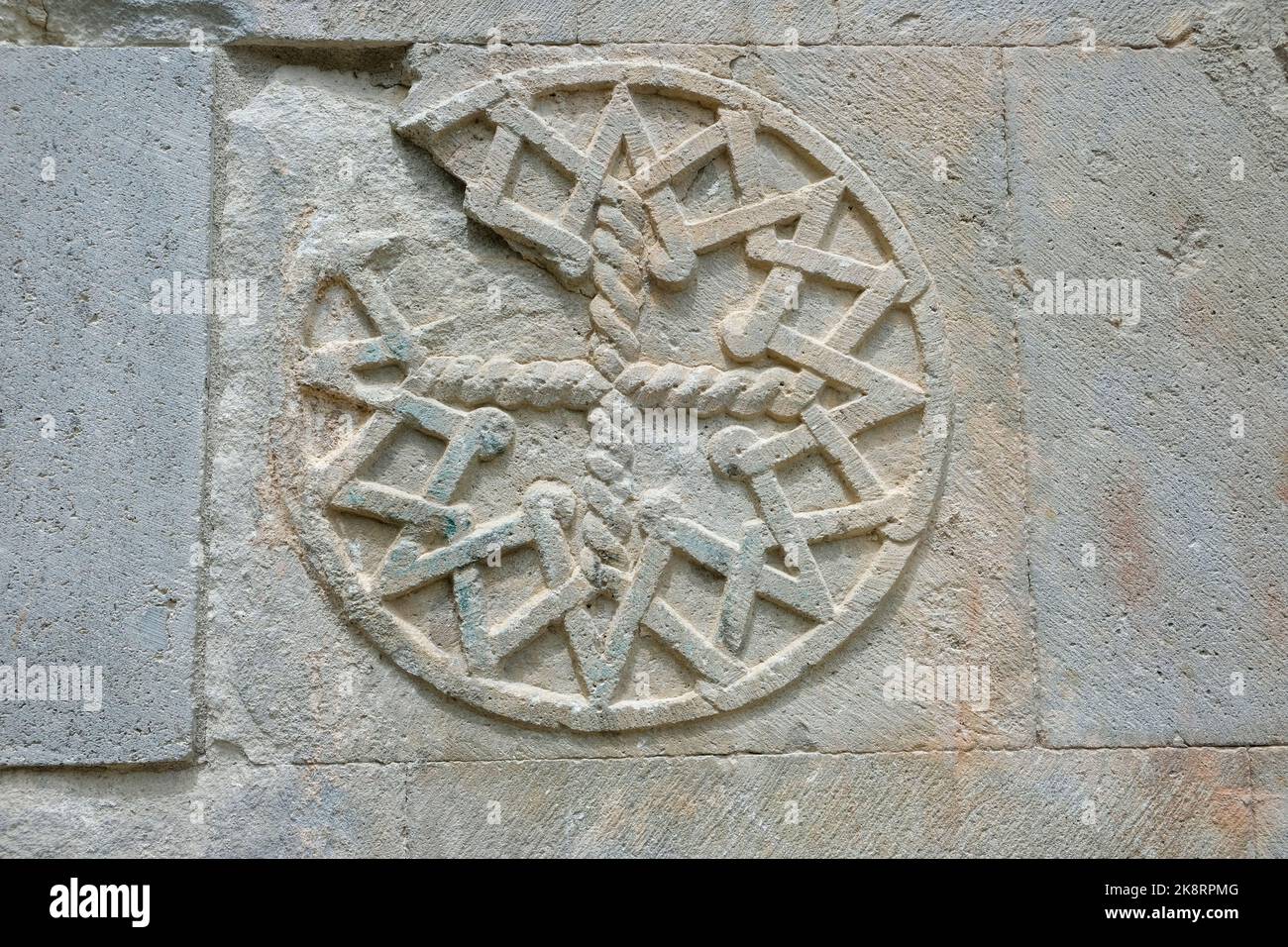Stone carvings on the outer surface of Barhal church in yusufeli district of artvin province Stock Photo