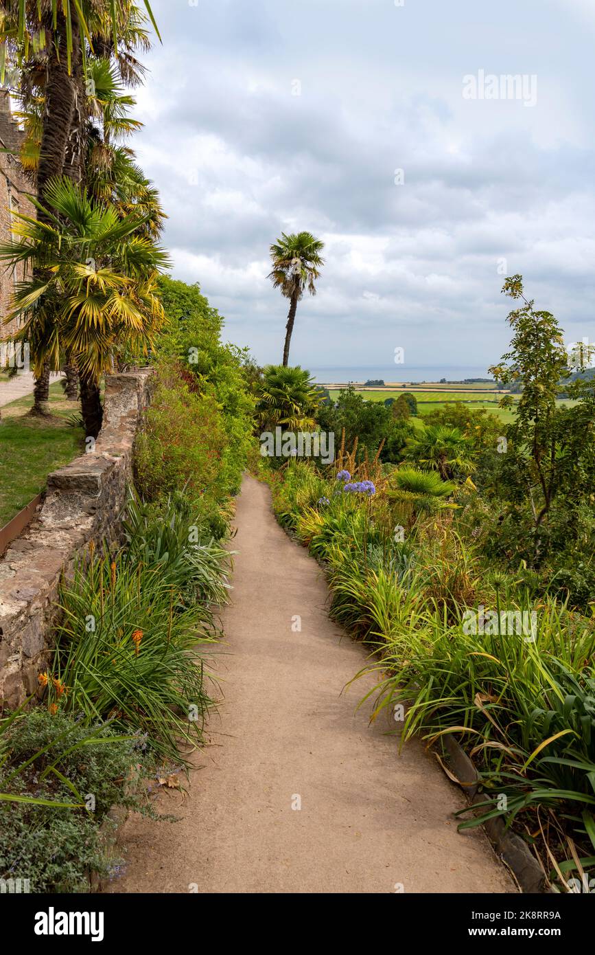 The subtropical gardens at Dunster Castle with view of the Bristol